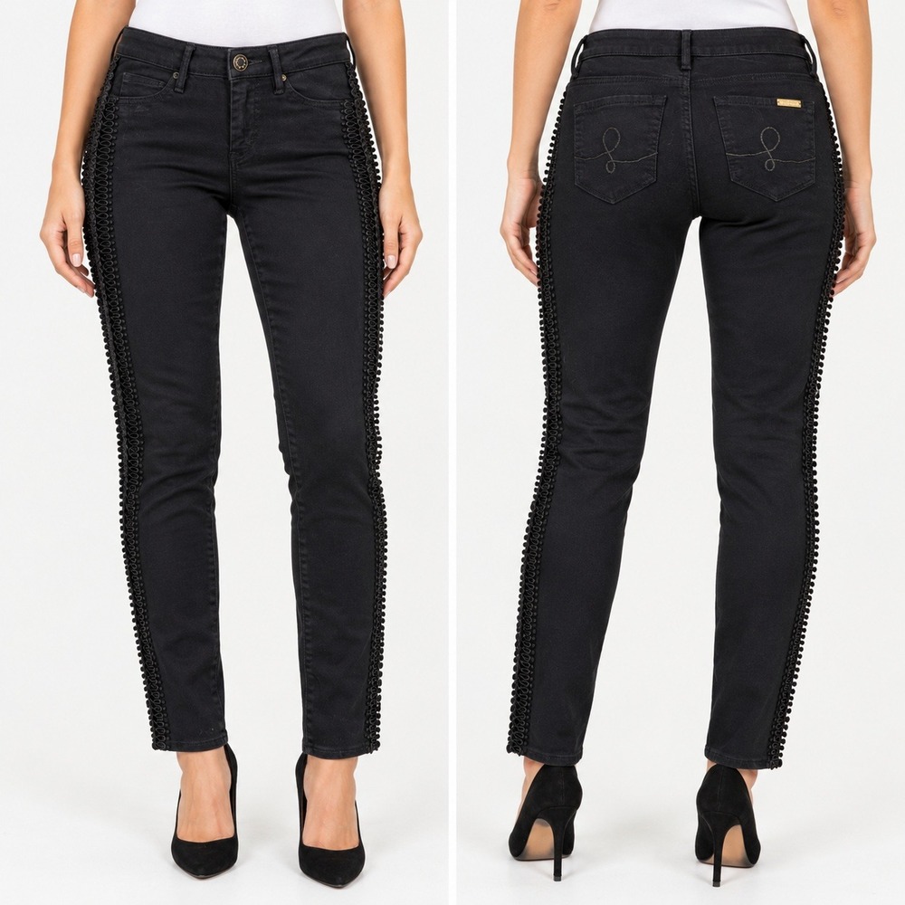 Lilly Pulitzer Black Soutache Trim Skinny Jeans Womens Side Braid Detail Pants